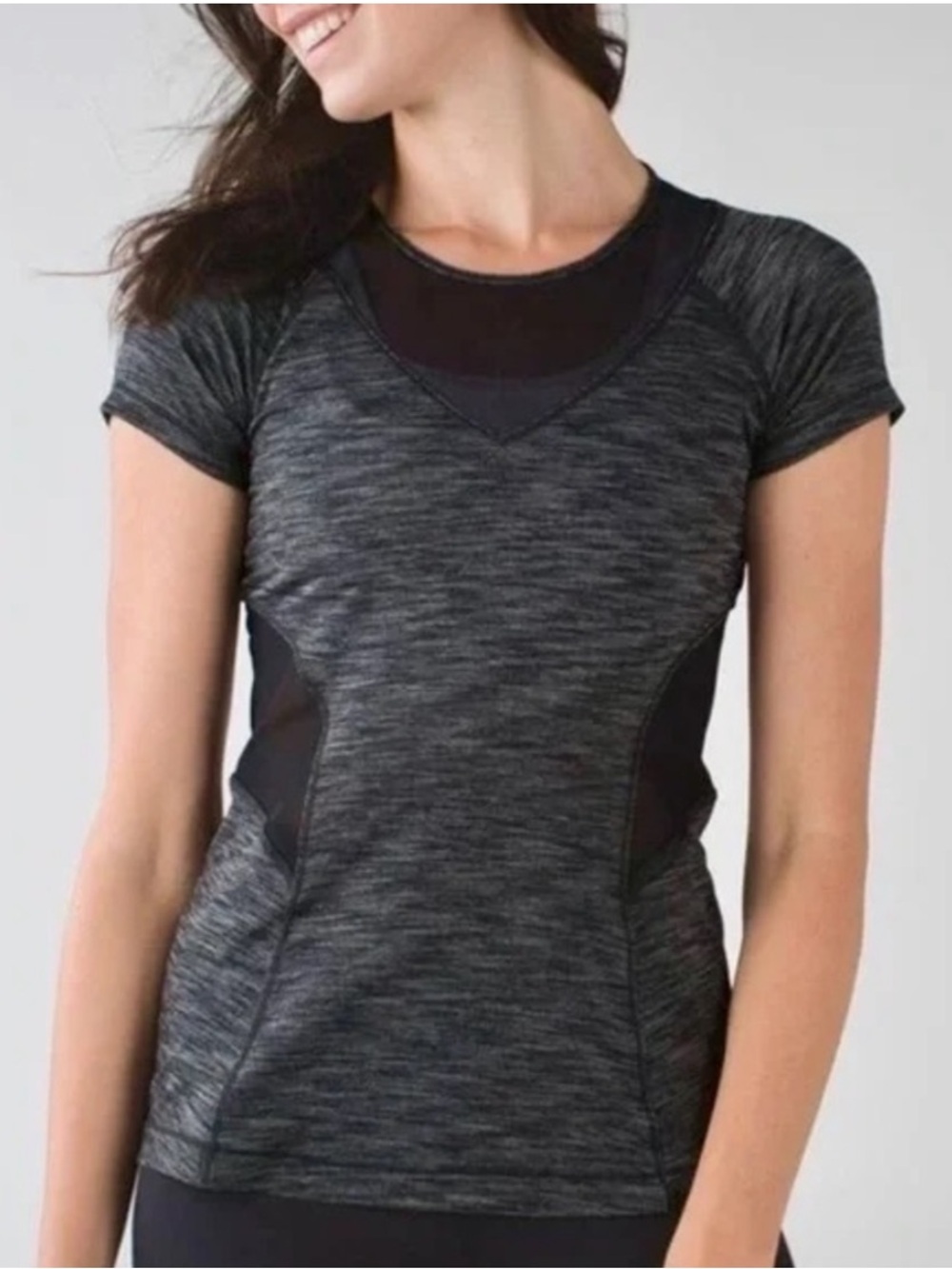 lululemon athletica Heathered Charcoal Short Sleeve Mesh Panel Tee